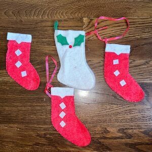 4 vintage small‎ felt craft Christmas stockings/ 3 red & one white